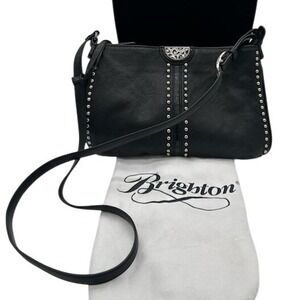 Classic Brighton Black Silver Studded Crossbody Bag Purse 11x8.5